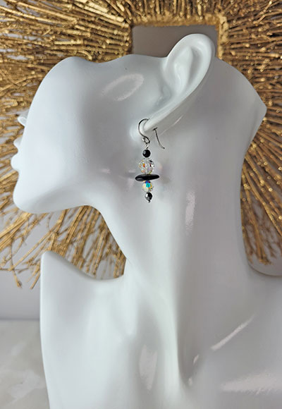 Boucles d'oreilles cristal blanc et noir Scintillation