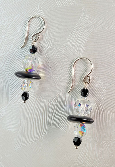 Boucles d'oreilles cristal blanc et noir Scintillation